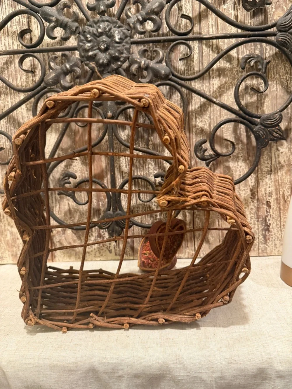 Woven Heart Wall Basket with Hanging Hearts grandmacore grannycore heart shelf